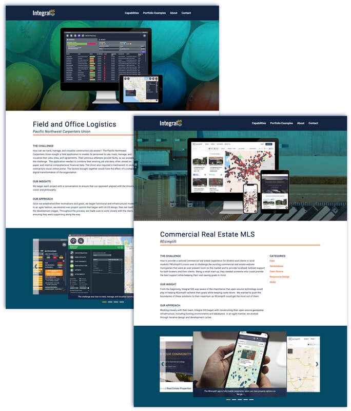 Screen images of webpages showcasing a company's projects